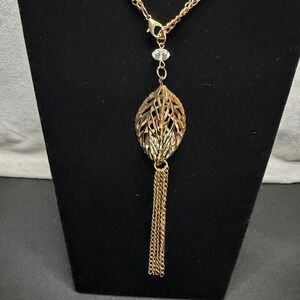 Necklace & Bracelet Set Womens OS Gold Leaf Cage Tassel Crystal Boho